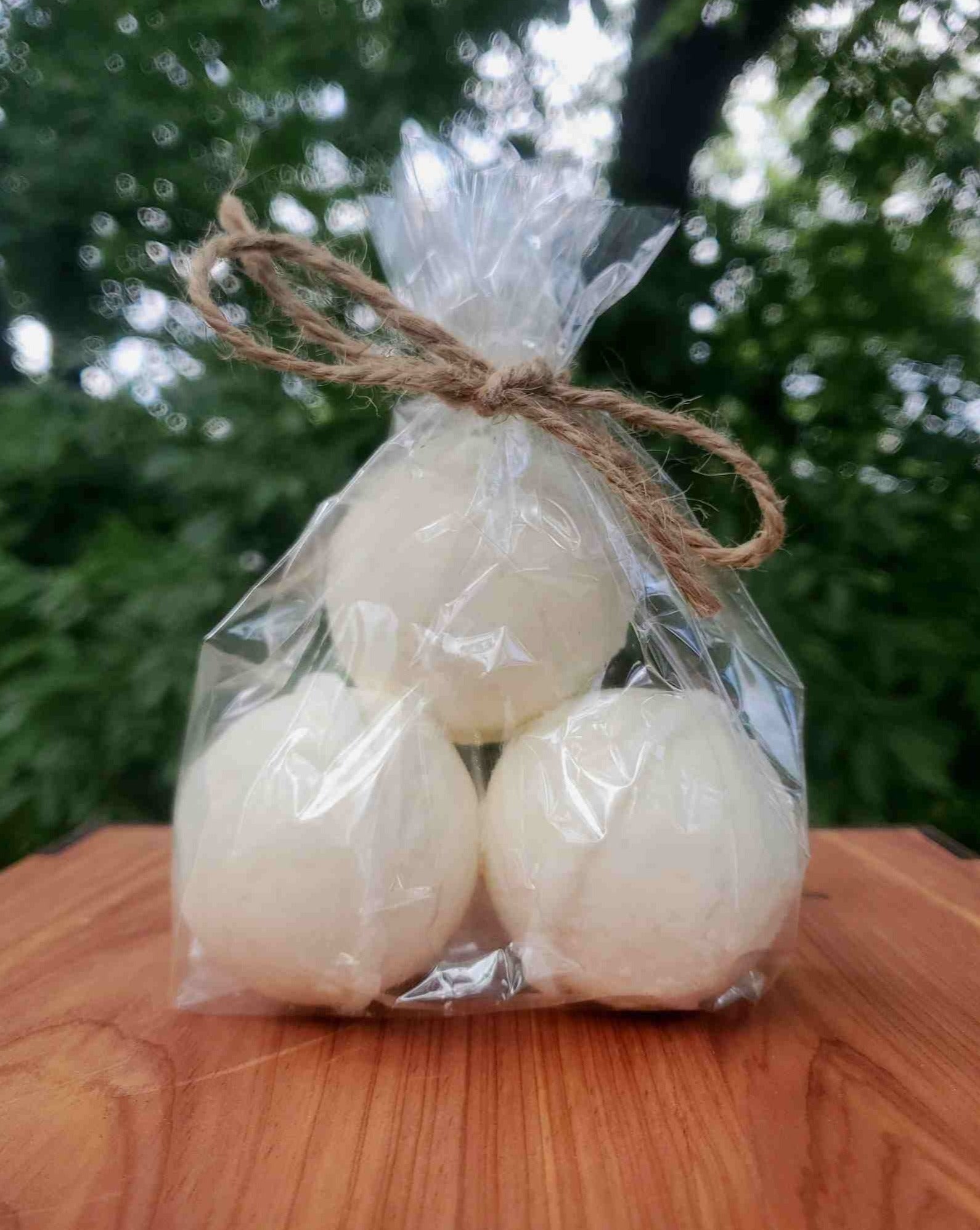 CBD bath bombs packaged in sustainable gift wrap outside