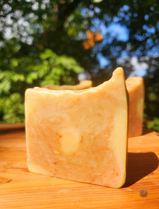 CBD Natural Body Soap Bar - Single Bar of Soap - Outside on piece of wood
